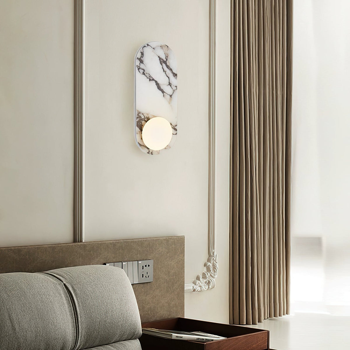White Marble Wall Light – Minimalist Stone Sconce, 1, 2 or 3 Heads, 35 to 60cm
