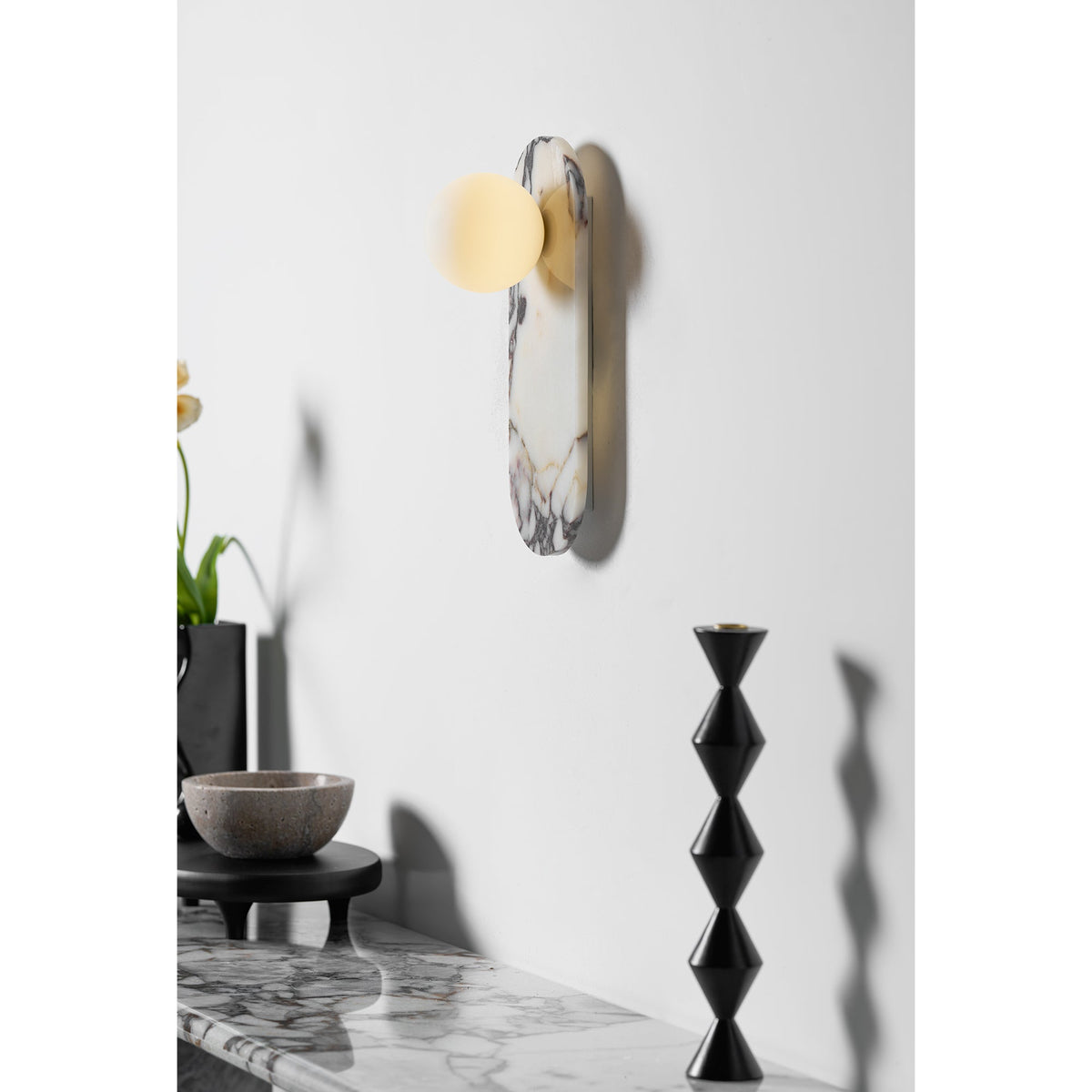 White Marble Wall Light – Minimalist Stone Sconce, 1, 2 or 3 Heads, 35 to 60cm