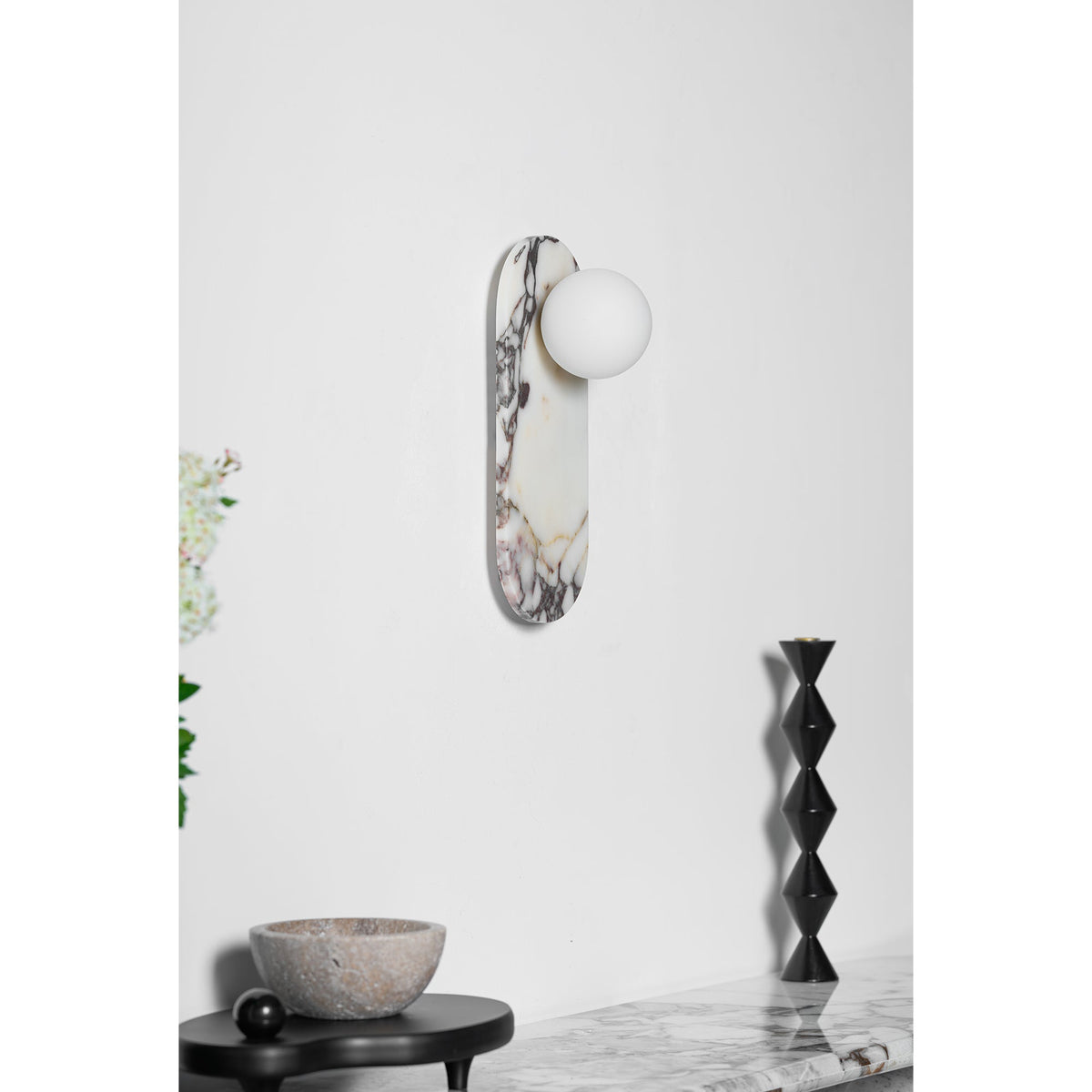 White Marble Wall Light – Minimalist Stone Sconce, 1, 2 or 3 Heads, 35 to 60cm