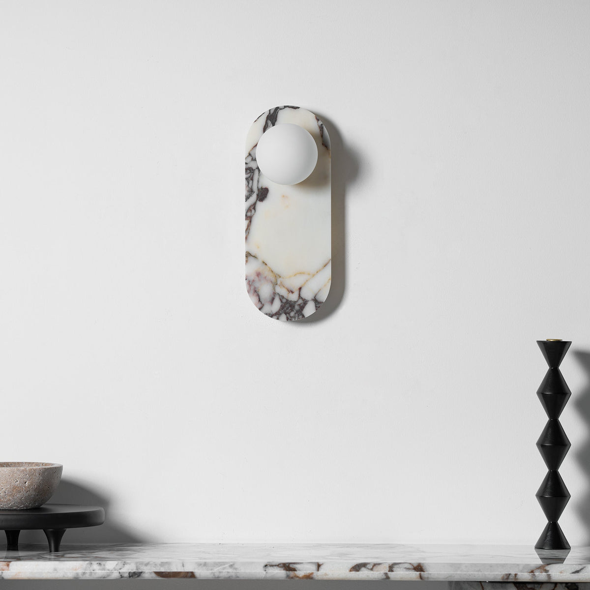 White Marble Wall Light – Minimalist Stone Sconce, 1, 2 or 3 Heads, 35 to 60cm