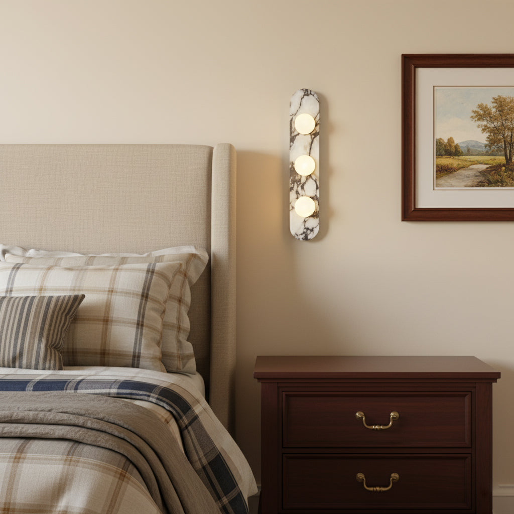White Marble Wall Light – Minimalist Stone Sconce, 1, 2 or 3 Heads, 35 to 60cm