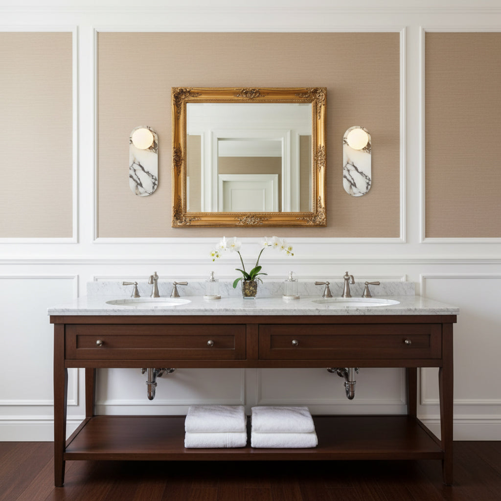 White Marble Wall Light – Minimalist Stone Sconce, 1, 2 or 3 Heads, 35 to 60cm