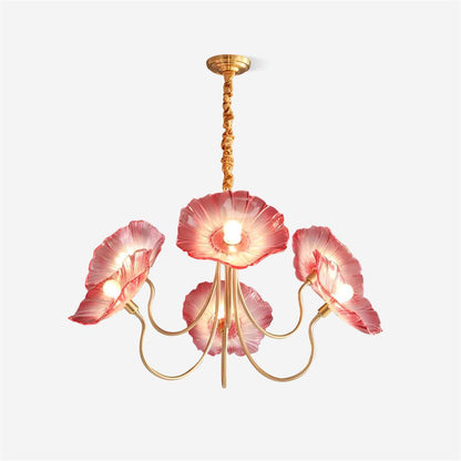 Murano Style Glass Chandelier – Floral Gold Dining Light, 3 or 6 Heads, 90cm, Pink or Clear Glass