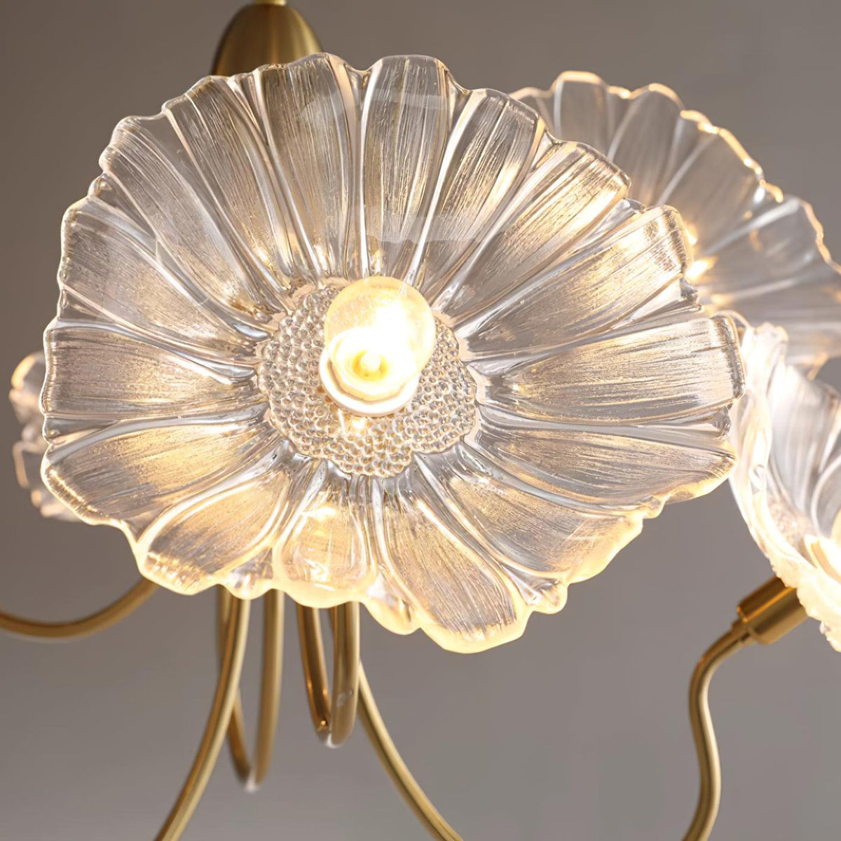 Murano Style Glass Chandelier – Floral Gold Dining Light, 3 or 6 Heads, 90cm, Pink or Clear Glass