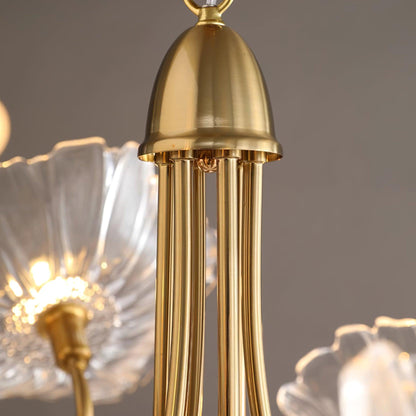 Murano Style Glass Chandelier – Floral Gold Dining Light, 3 or 6 Heads, 90cm, Pink or Clear Glass