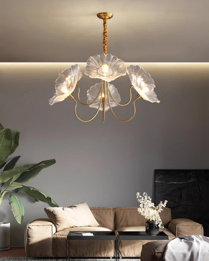 Murano Style Glass Chandelier – Floral Gold Dining Light, 3 or 6 Heads, 90cm, Pink or Clear Glass