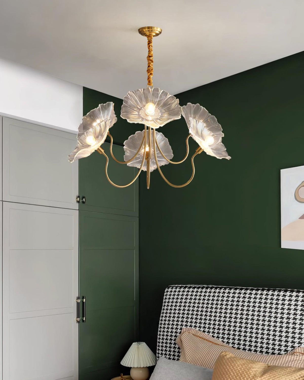 Murano Style Glass Chandelier – Floral Gold Dining Light, 3 or 6 Heads, 90cm, Pink or Clear Glass