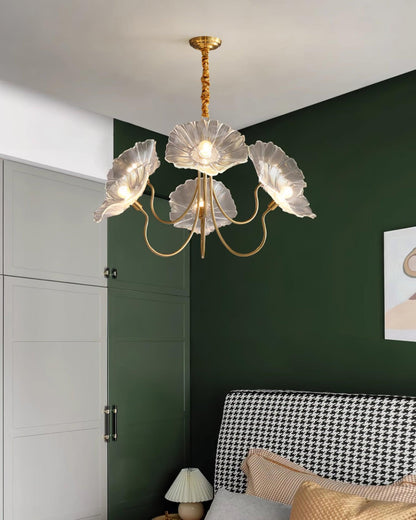 Murano Style Glass Chandelier – Floral Gold Dining Light, 3 or 6 Heads, 90cm, Pink or Clear Glass