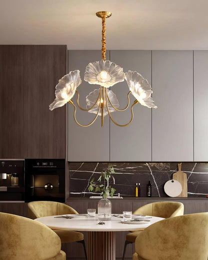 Murano Style Glass Chandelier – Floral Gold Dining Light, 3 or 6 Heads, 90cm, Pink or Clear Glass
