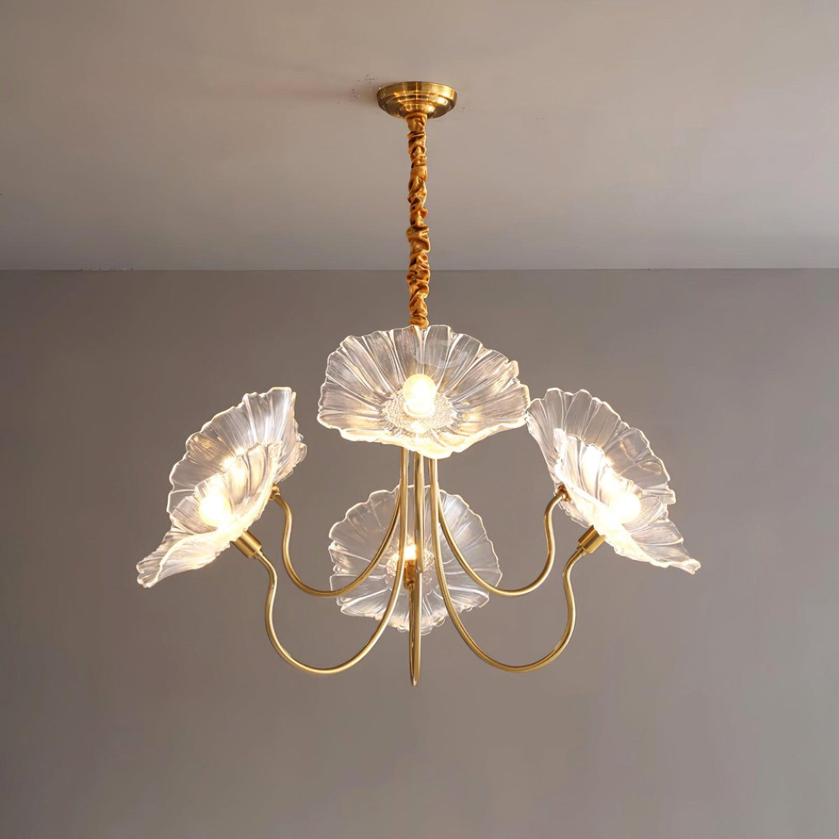 Murano Style Glass Chandelier – Floral Gold Dining Light, 3 or 6 Heads, 90cm, Pink or Clear Glass