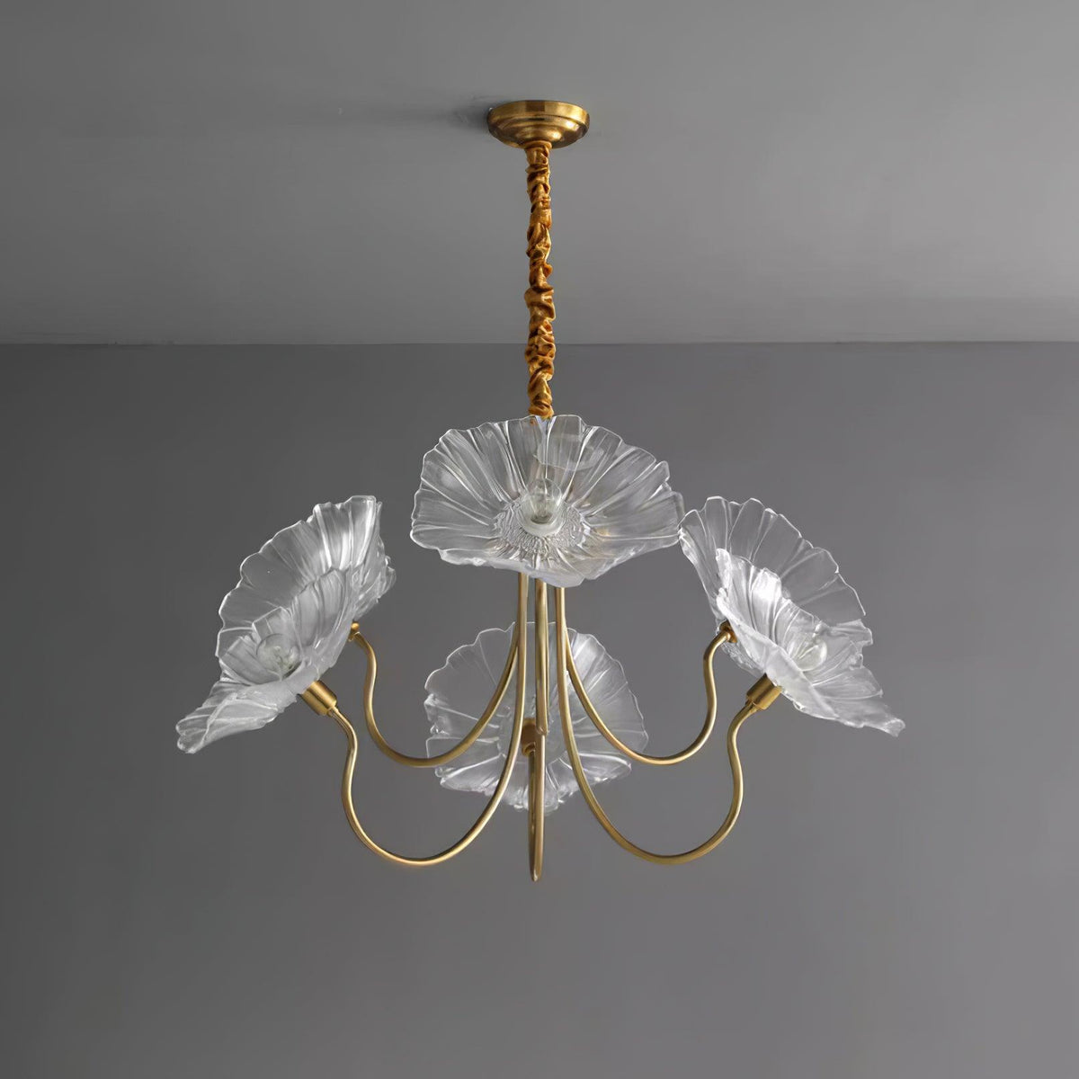 Murano Style Glass Chandelier – Floral Gold Dining Light, 3 or 6 Heads, 90cm, Pink or Clear Glass
