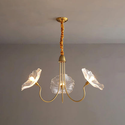 Murano Style Glass Chandelier – Floral Gold Dining Light, 3 or 6 Heads, 90cm, Pink or Clear Glass