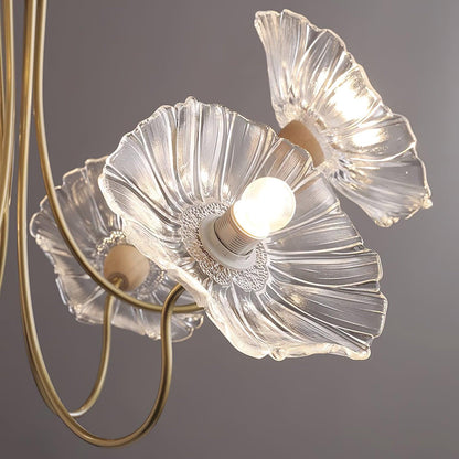 Murano Style Glass Chandelier – Floral Gold Dining Light, 3 or 6 Heads, 90cm, Pink or Clear Glass