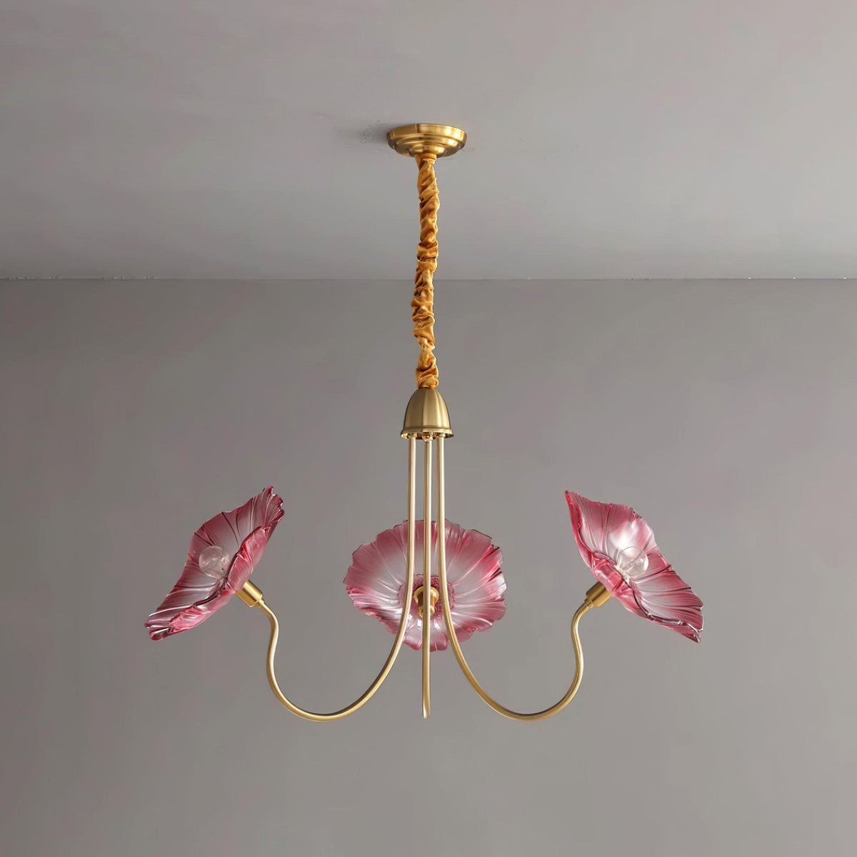 Murano Style Glass Chandelier – Floral Gold Dining Light, 3 or 6 Heads, 90cm, Pink or Clear Glass