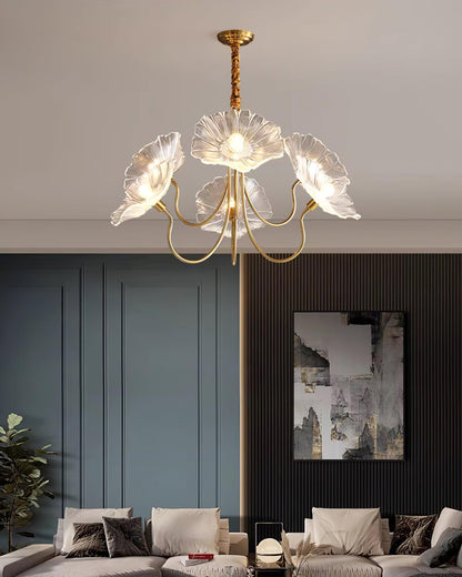 Murano Style Glass Chandelier – Floral Gold Dining Light, 3 or 6 Heads, 90cm, Pink or Clear Glass