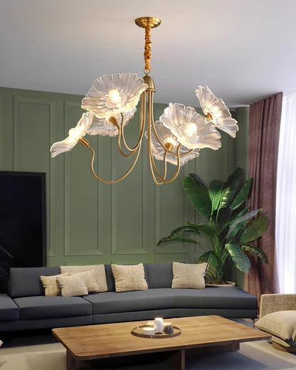 Murano Style Glass Chandelier – Floral Gold Dining Light, 3 or 6 Heads, 90cm, Pink or Clear Glass