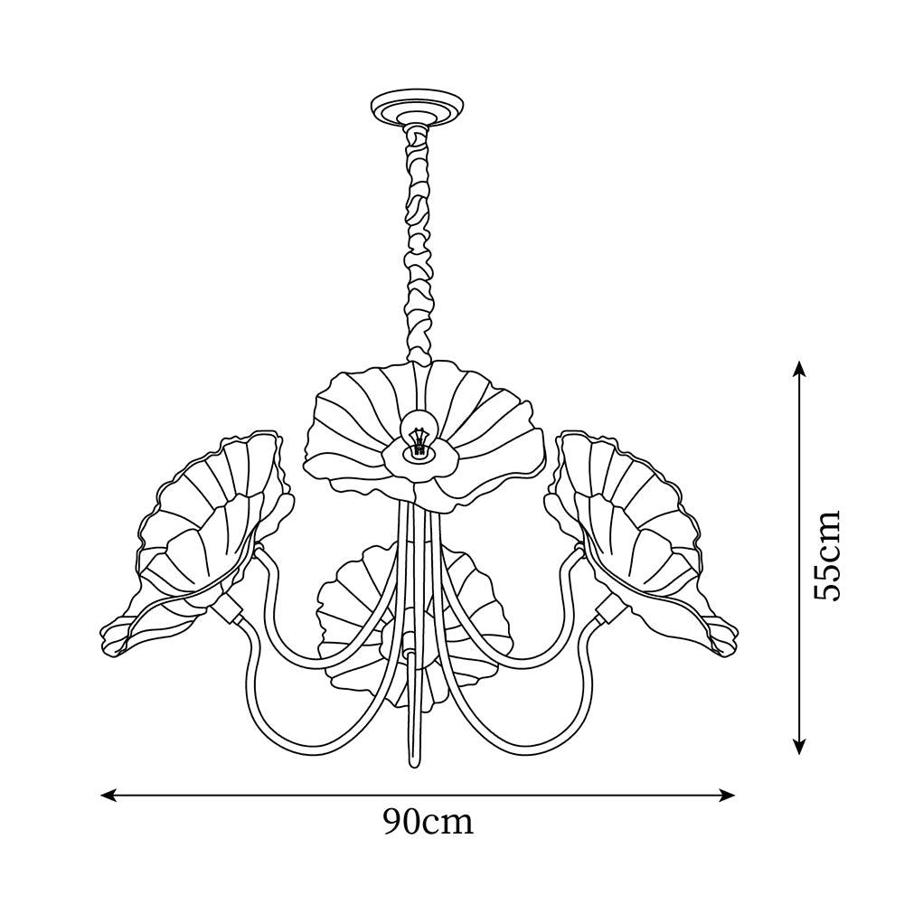 Murano Style Glass Chandelier – Floral Gold Dining Light, 3 or 6 Heads, 90cm, Pink or Clear Glass