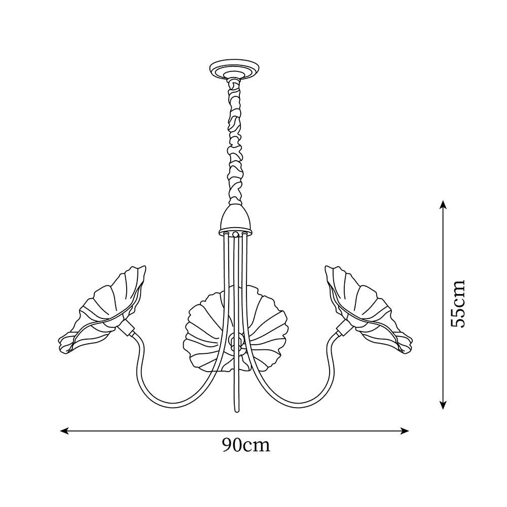 Murano Style Glass Chandelier – Floral Gold Dining Light, 3 or 6 Heads, 90cm, Pink or Clear Glass