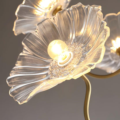 Murano Style Glass Chandelier – Floral Gold Dining Light, 3 or 6 Heads, 90cm, Pink or Clear Glass