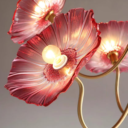 Murano Style Glass Chandelier – Floral Gold Dining Light, 3 or 6 Heads, 90cm, Pink or Clear Glass