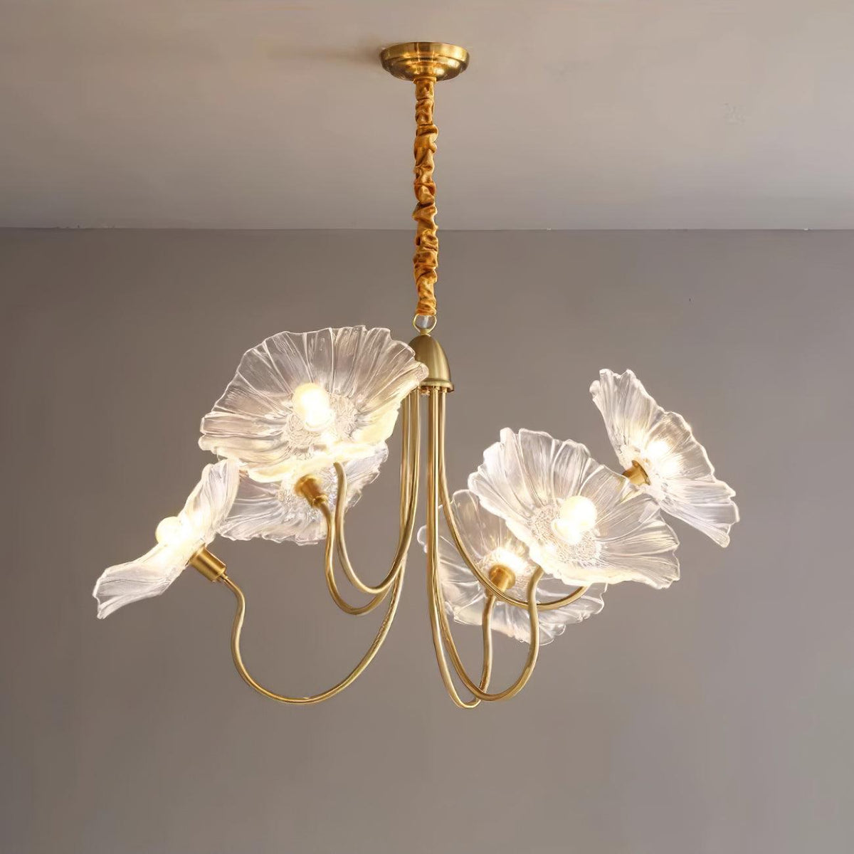 Murano Style Glass Chandelier – Floral Gold Dining Light, 3 or 6 Heads, 90cm, Pink or Clear Glass