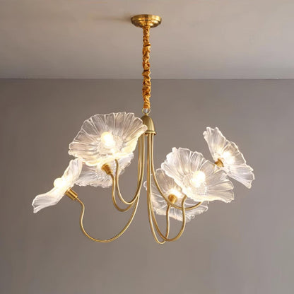 Murano Style Glass Chandelier – Floral Gold Dining Light, 3 or 6 Heads, 90cm, Pink or Clear Glass
