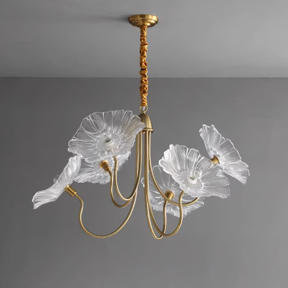 Murano Style Glass Chandelier – Floral Gold Dining Light, 3 or 6 Heads, 90cm, Pink or Clear Glass