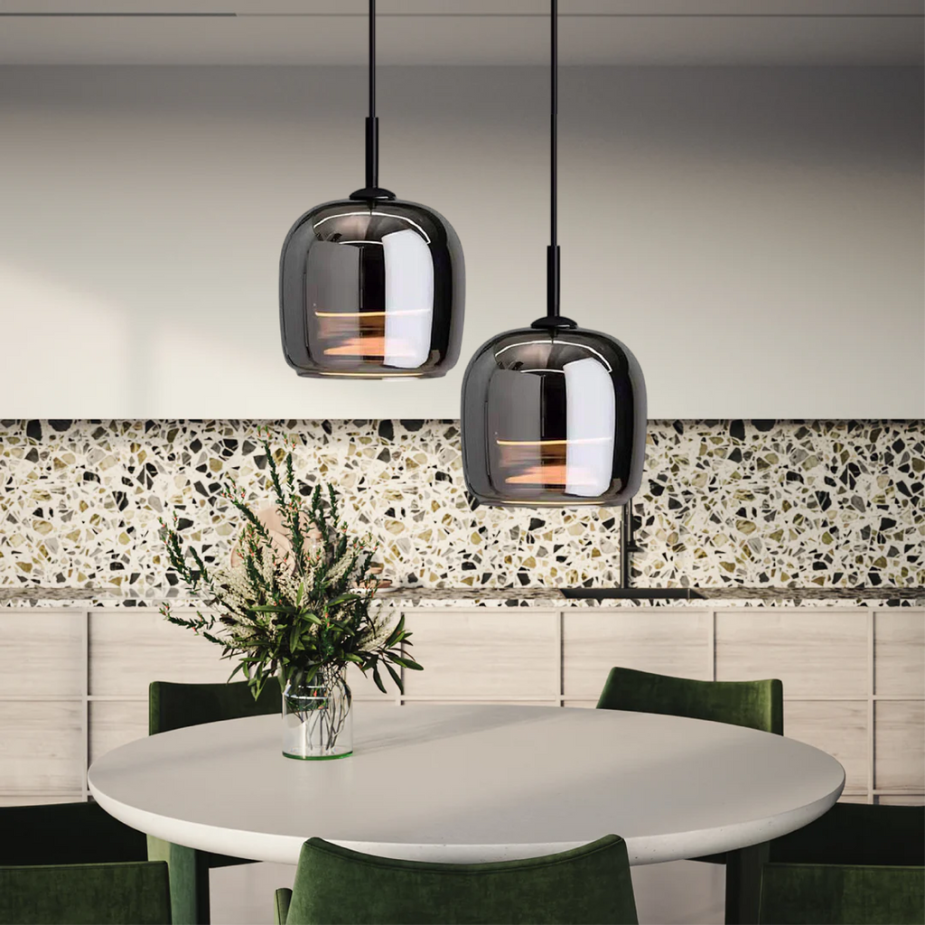Scandinavian interior Nordic-style pendant lamp with black glass for a modern home