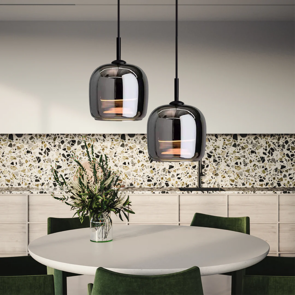 Scandinavian interior Nordic-style pendant lamp with black glass for a modern home