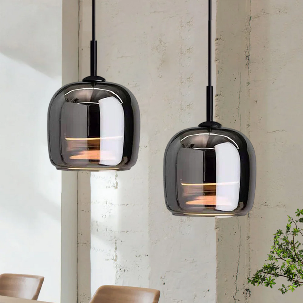 Scandinavian interior Nordic-style pendant lamp with black glass for a modern home