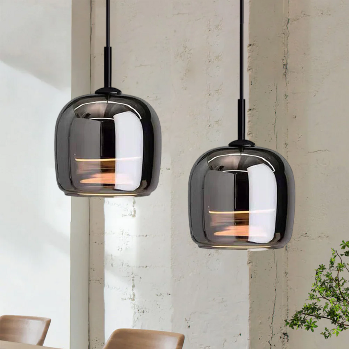 Scandinavian interior Nordic-style pendant lamp with black glass for a modern home