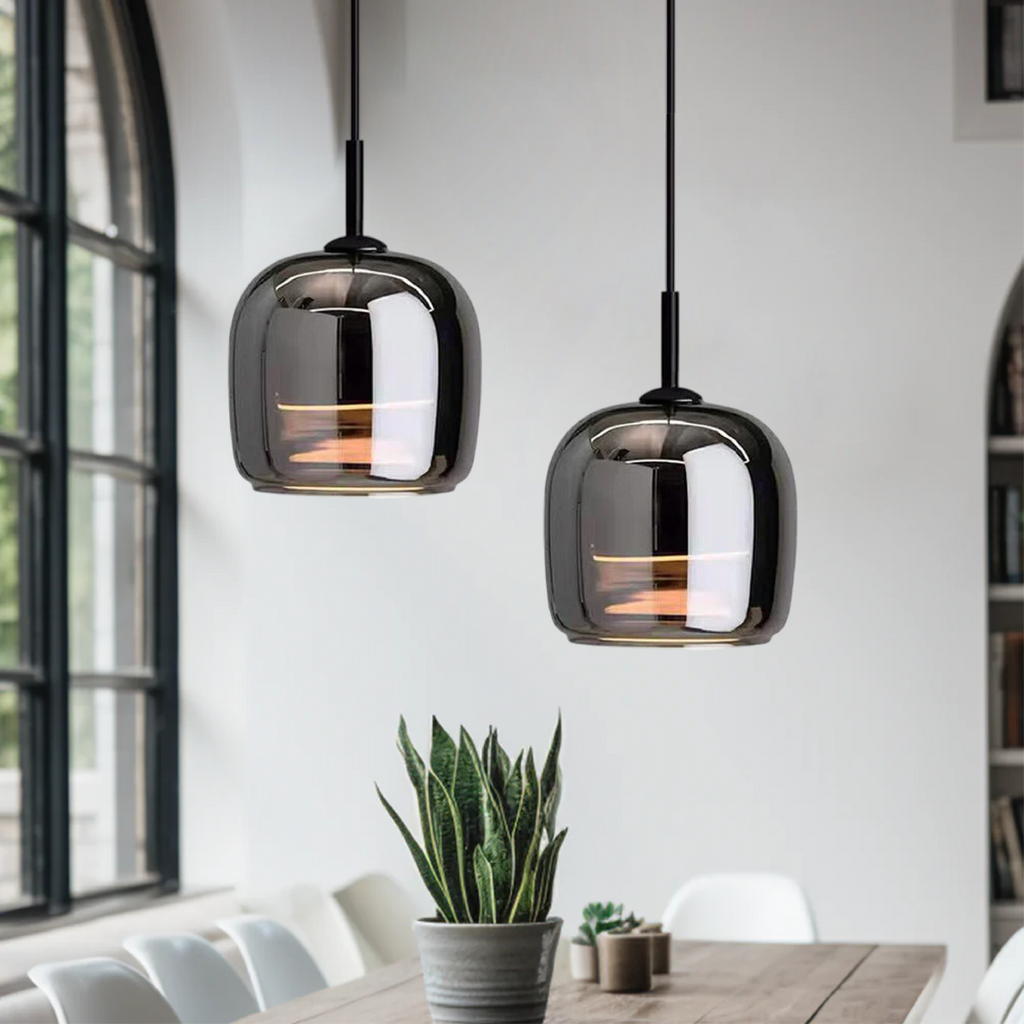 Scandinavian interior Nordic-style pendant lamp with black glass for a modern home