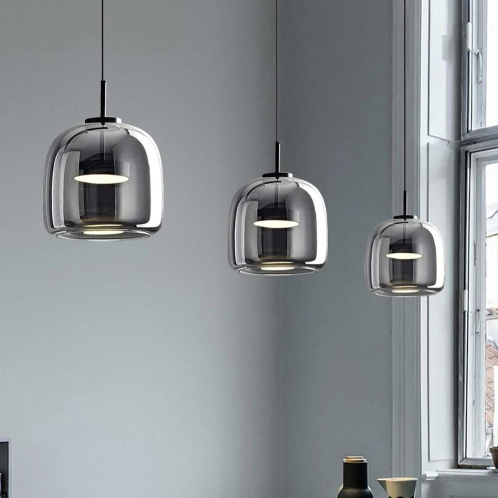 Scandinavian interior Nordic-style pendant lamp with black glass for a modern home