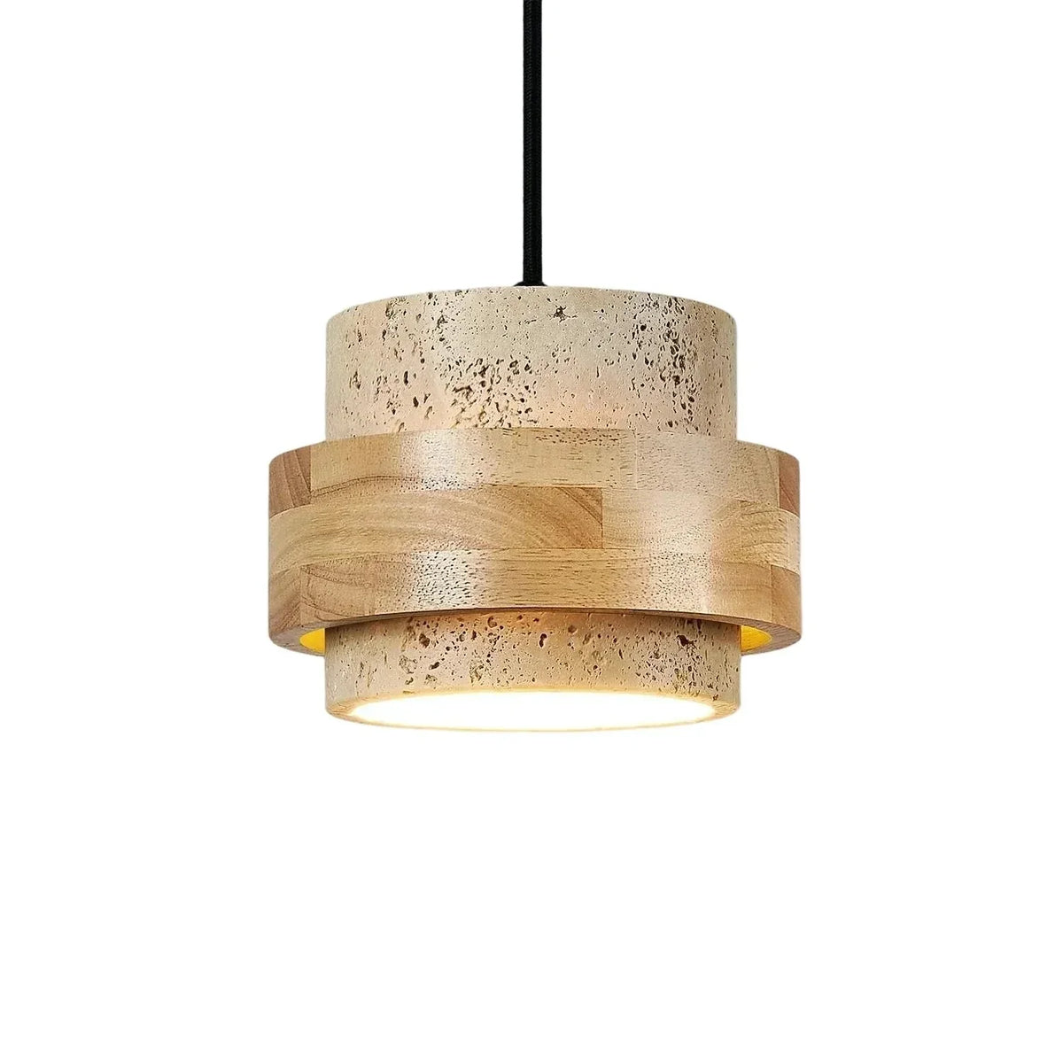 Orvina Wabi-Sabi Natural Travertine Cylinder Pendant Light - Japandi Stone Kitchen Island