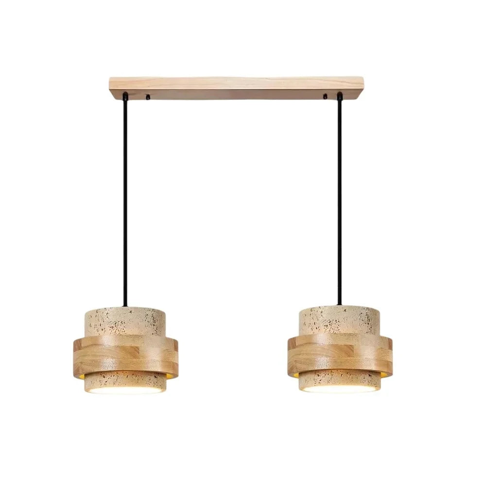 Orvina Wabi-Sabi Natural Travertine Cylinder Pendant Light - Japandi Stone Kitchen Island
