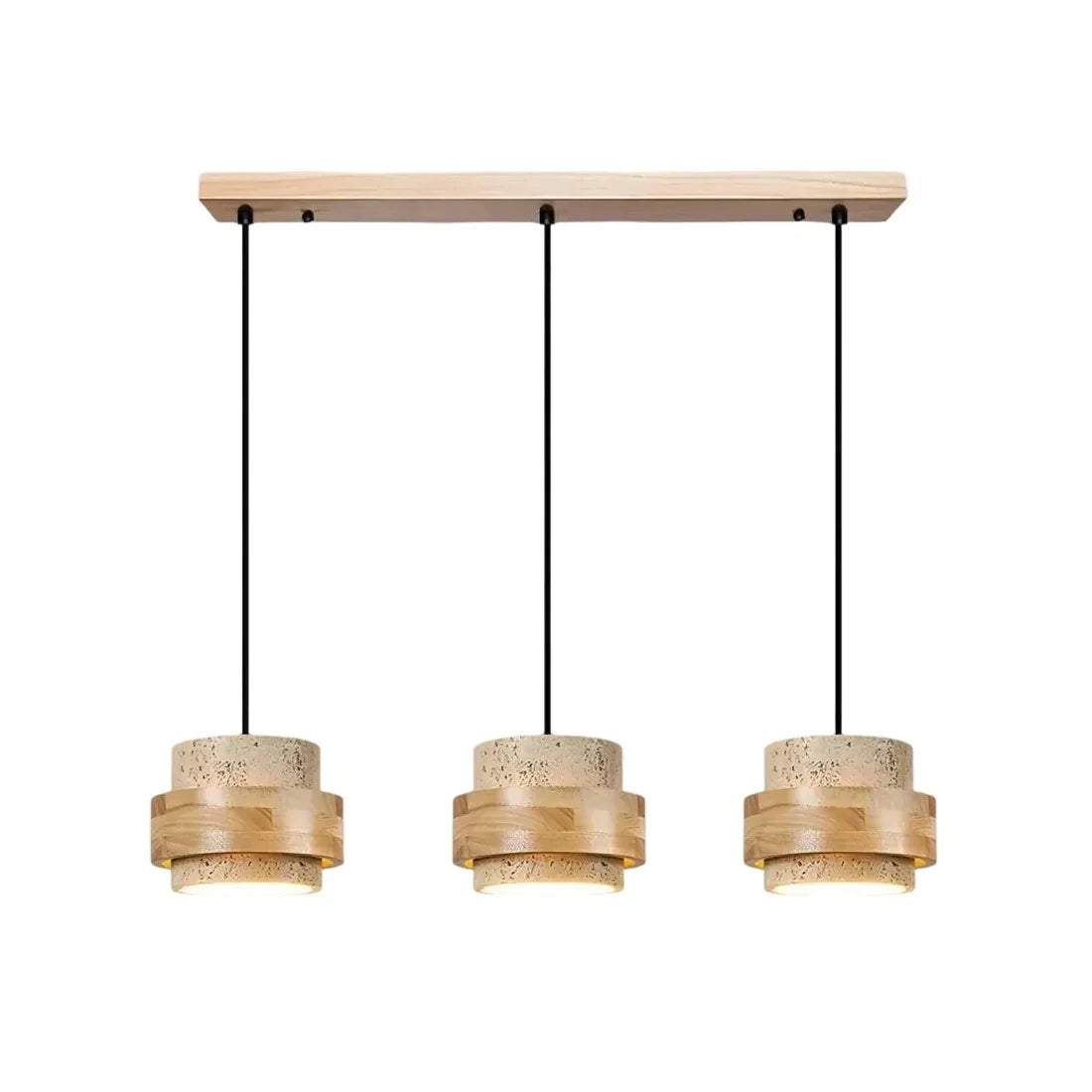 Orvina Wabi-Sabi Natural Travertine Cylinder Pendant Light - Japandi Stone Kitchen Island
