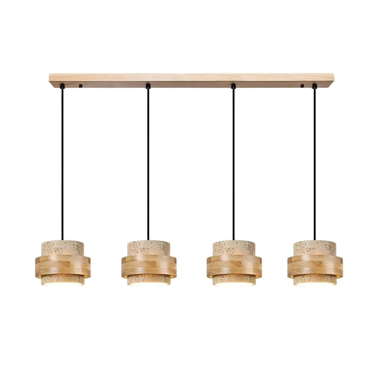 Orvina Wabi-Sabi Natural Travertine Cylinder Pendant Light - Japandi Stone Kitchen Island