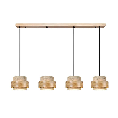Orvina Wabi-Sabi Natural Travertine Cylinder Pendant Light - Japandi Stone Kitchen Island