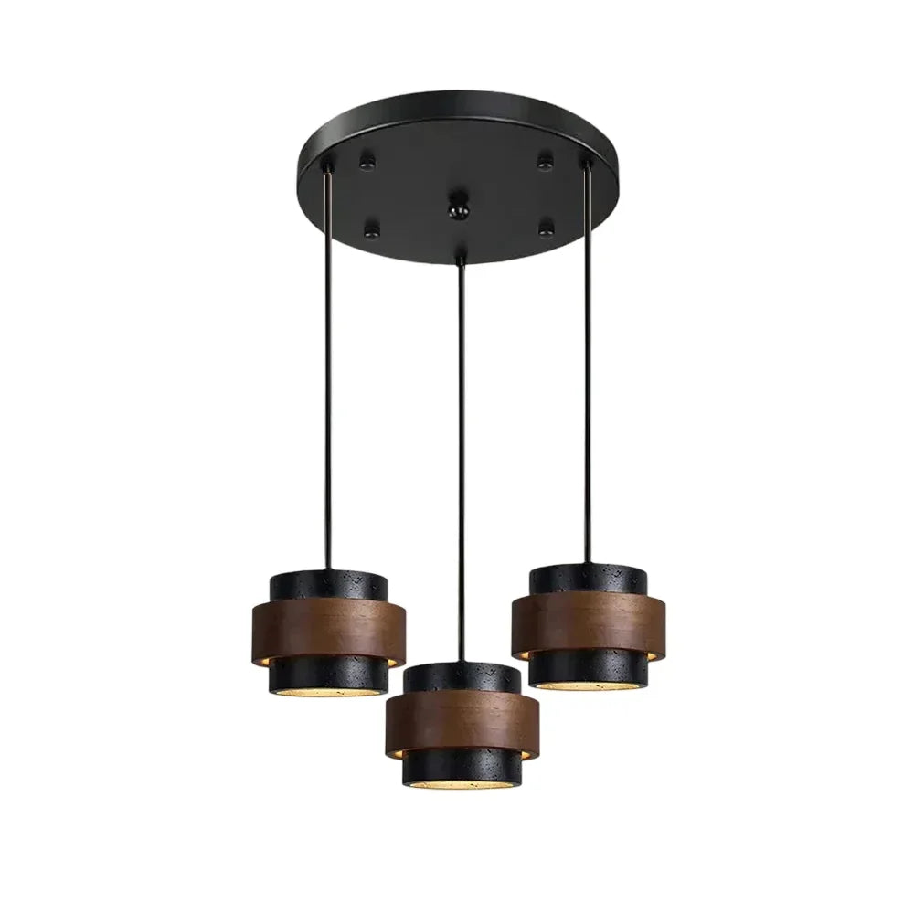 Orvina Wabi-Sabi Natural Travertine Cylinder Pendant Light - Japandi Stone Kitchen Island