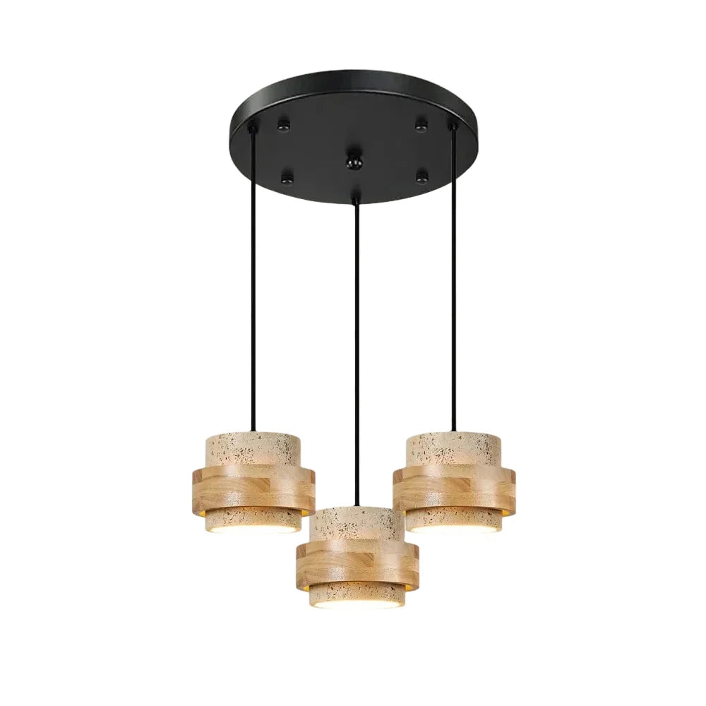 Orvina Wabi-Sabi Natural Travertine Cylinder Pendant Light - Japandi Stone Kitchen Island