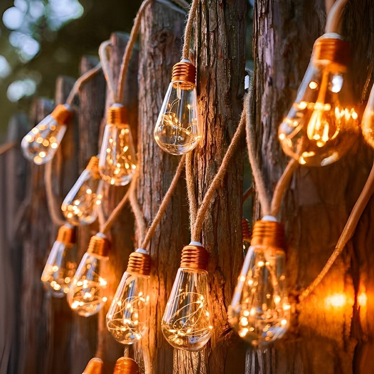 Solar Festoon Lights – Outdoor Filament Bulb String Lights on Hemp Rope, 5 to 10m