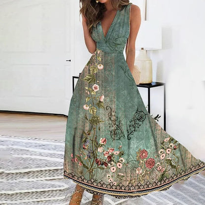 Floral Maxi Dress – V-Neck Sleeveless Summer Dress for Weddings & Garden Parties, S to 3XL