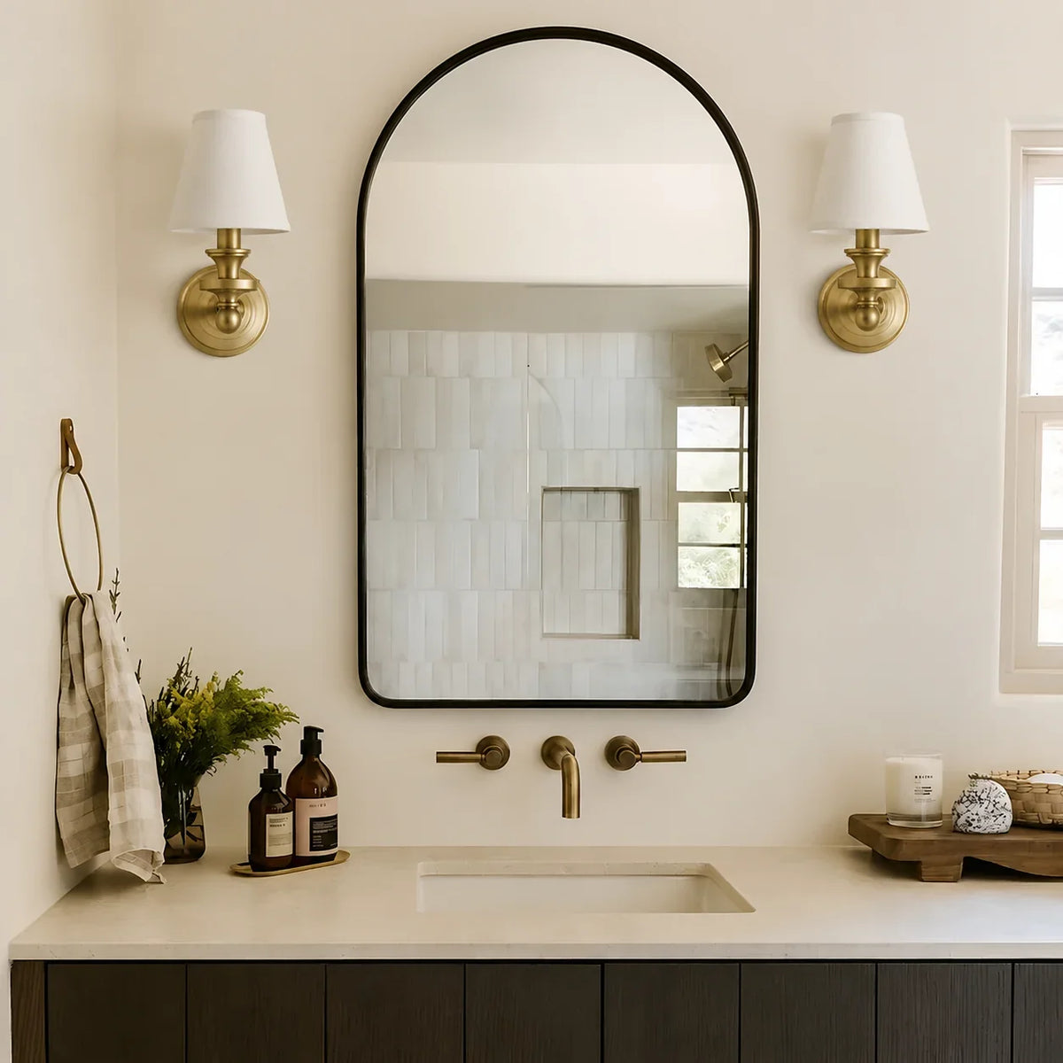 Posie Retro Brass Linen Shade Wall Sconce