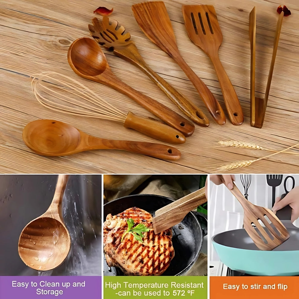 Safe and durable wooden kitchen utensils – 7 sets