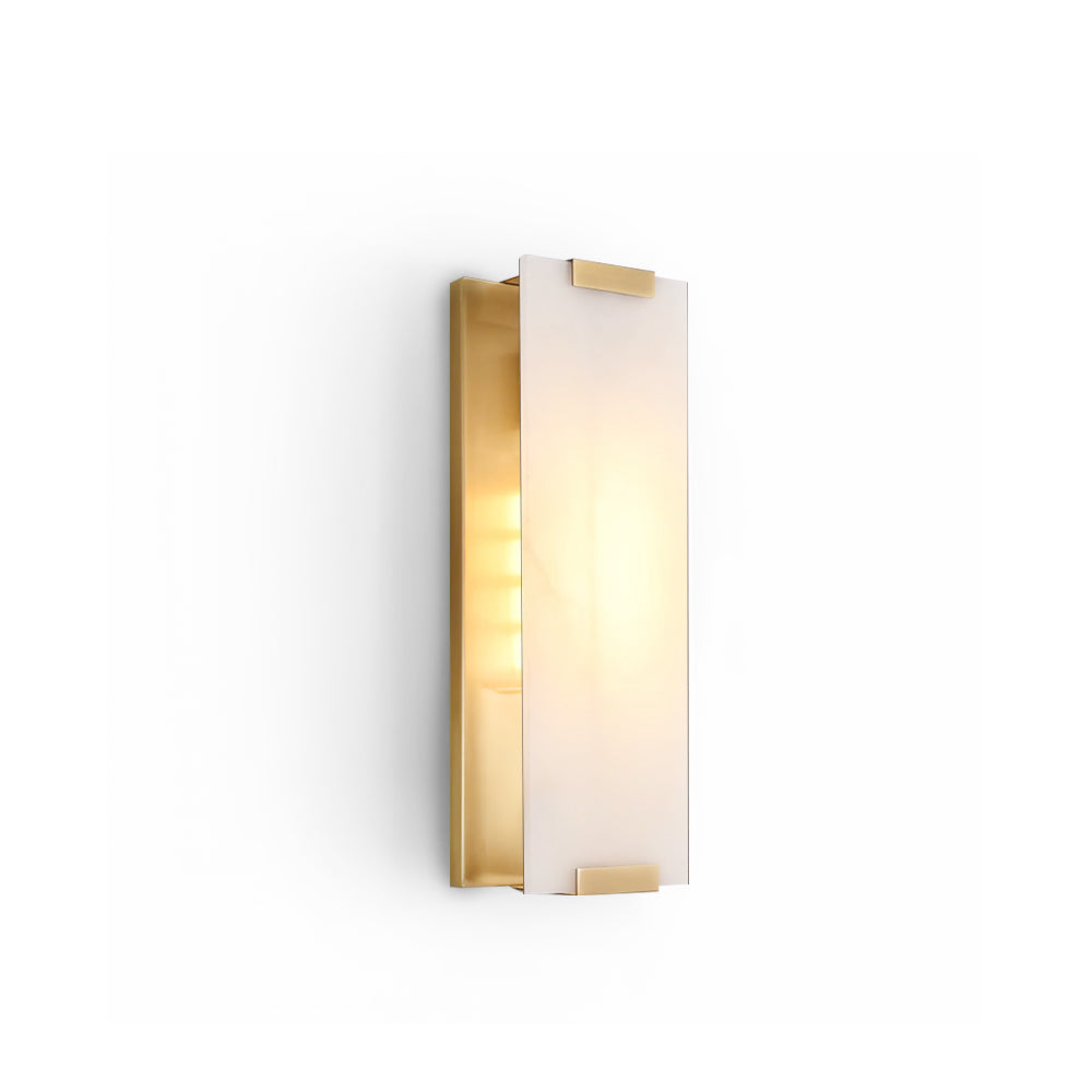 Alabaster Wall Light – Natural Stone Sconce on Brass or Black Frame, 27 or 47cm, Retro Elegance