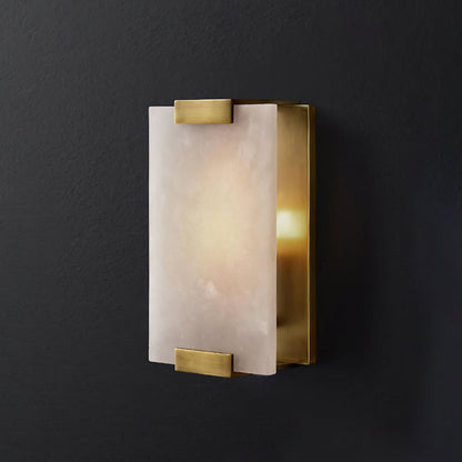 Alabaster Wall Light – Natural Stone Sconce on Brass or Black Frame, 27 or 47cm, Retro Elegance