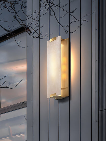 Alabaster Wall Light – Natural Stone Sconce on Brass or Black Frame, 27 or 47cm, Retro Elegance