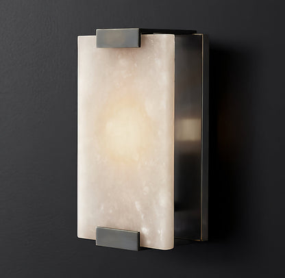 Alabaster Wall Light – Natural Stone Sconce on Brass or Black Frame, 27 or 47cm, Retro Elegance