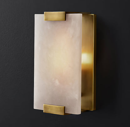 Alabaster Wall Light – Natural Stone Sconce on Brass or Black Frame, 27 or 47cm, Retro Elegance