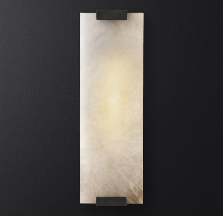 Alabaster Wall Light – Natural Stone Sconce on Brass or Black Frame, 27 or 47cm, Retro Elegance